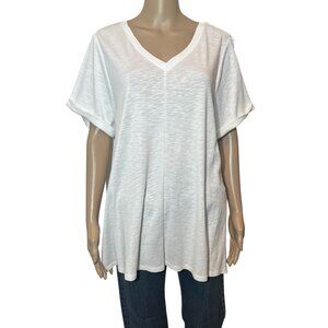 j jill Women’s pima cotton tee Plus Size 2X V-neck White Short Sleeves Top
